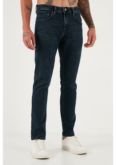 Buratti Streç Pamuklu Slim Fit Yüksek Bel Dar Paça Jeans Erkek Kot Pantolon 3300C46Tokyo Mavi