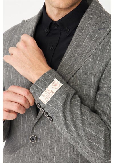 Gri Çizgili Spor Blazer Ceket Gri