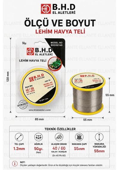 Lehim Havya Teli 50 Gr 1.2mm 40/60 Kalay Kurşun Lehim Teli Elektronik Devre Pcb Tamir Ve Montaj