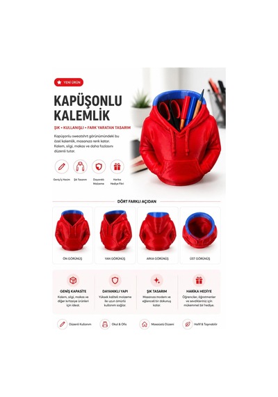 3d Yapımı Renkli Kalemlik Kırmızı - 932359506 Kırmızı