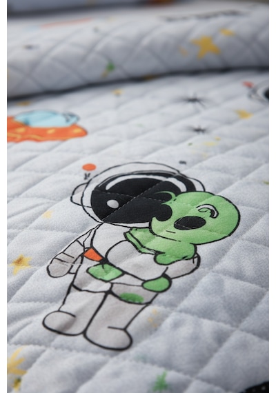 Astronot Çocuk Genç Pike Yatak Örtüsü Takımı Uzay Desen Kapitone Pamuklu 4 Mevsim Çarşafsız 160x230 Gri