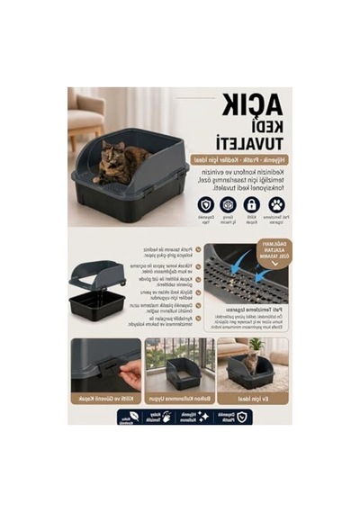 Yüksek Kenarlı Açık Kedi Tuvaleti, 52x37x23 Cm, Kum Küreği Hediyeli Açık Bej