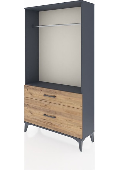 Arges Dolap Tek Raflı 2 Çekmeceli Tek Askılı 88x30x163 Antrasit-çam Antrasit