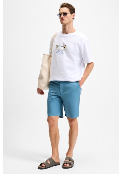 Grimelange TEEMO Erkek Yanları Cepli Fermuarlı Likralı Slim Fit İndigo Şort