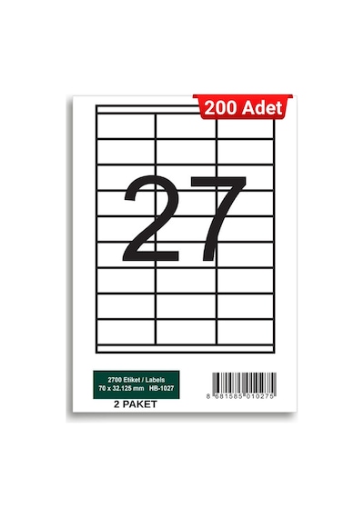 Herboy Hb-1027 70 X32,125 Mm A4 Laser Etiket 200 Adet