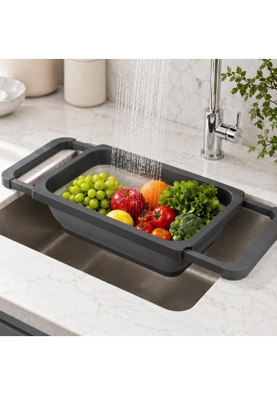 Ayarlanabilir Katlanır Lavabo Süzgeci, 6,3 Litre, Plastik Ve Silikon, Aç Kapa Mutfak İçin Tezgah Üstü Pratik Sürgülü Süzgeç, Gıda İle Temasa Uygun, Bpa İçermez Çok Renkli