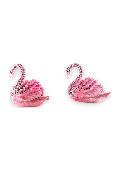Zarif Taşlı 2'li Kuğu Figürü Dekoratif Hediyelik Biblo 9x5 CM Pembe