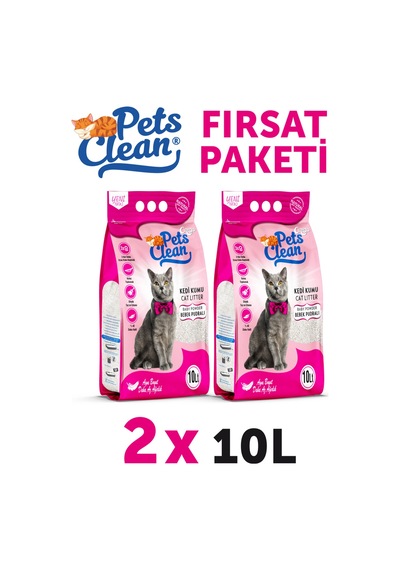Pets Clean Kedi Kumu Pudralı 10lt 2li