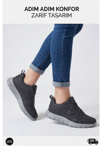 Purewalk Unisex Füme Kalın Tabanlı Spor Ayakkabı - Hafif Esnek Günlük Yürüyüş Sneaker Rahat Koşu...