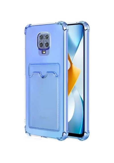 Xiaomi Redmi Note 9s Kılıf Kartlıklı Darbe Korumalı Silikon + Ekran Koruyucu Mavi