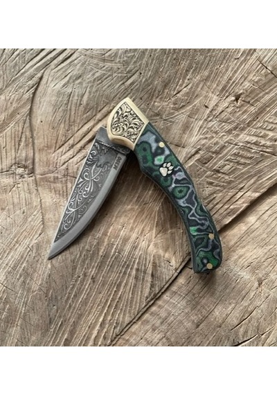 Böhler M390 Çakı Özel Çelik Çakı Cep Çakısı Kamp Çakısı Klipsli Toz Çelik 17cm Mavi Yeşil