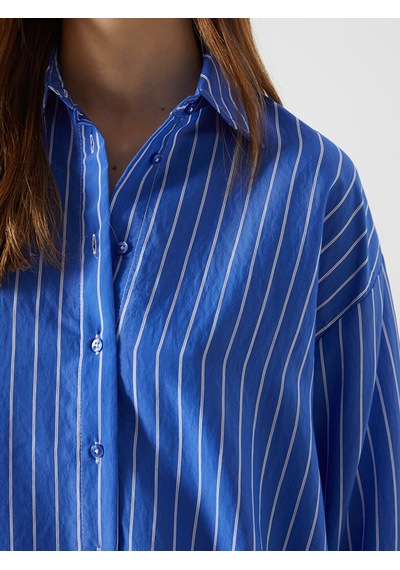 Lcw Modest Mavi Çizgili Oversize Kadın Gömlek Tunik