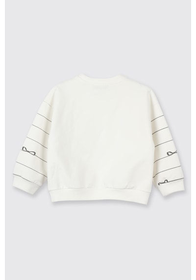 Panço Kız Bebek Fiyonk Desenli Ekru Sweatshirt Krem 2521GB08015