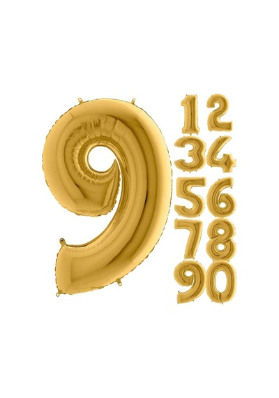 9 Yaş Rakam Folyo Balon Gold 100 CM .Doğum Günü. Yaşgünü. Parti.