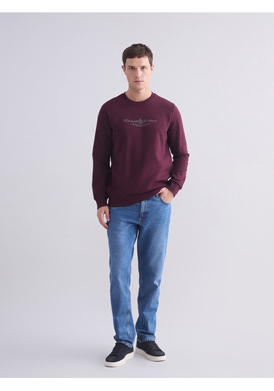 Lcwaıkıkı Classic Bordo Standart Kalıp Bisiklet Yaka Baskılı Erkek Kalın Sweatshirt