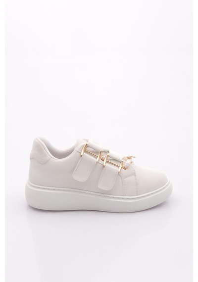 Dgn B1005 Kadin Aksesuarli Kemer Detayli Sneakers Ayakkabi Beyaz İpek
