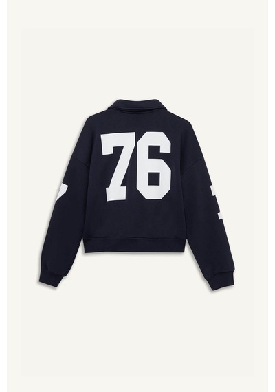 Defacto Coool Polo Yaka Baskılı Çıtçıtlı Bomber Ceket F9241ax25wnnv241 Lacivert