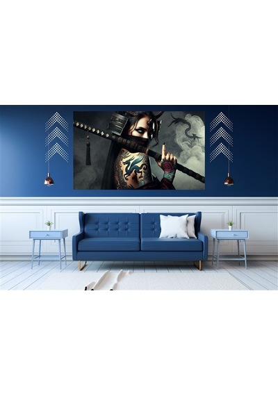 Ti-play Ejderha Dövmeli Kadın Samuray 60x90cm Modern Pvc Çerçevesiz Tablo
