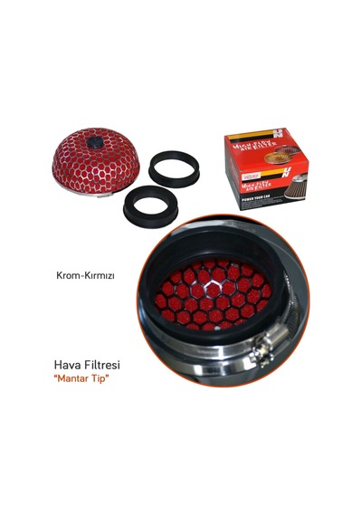 Carub Br4686321 Tuning Mantar Hava Filtresi 2 Aparatlı Krom-Kırmı
