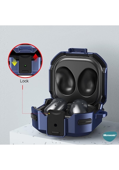 Samsung Galaxy Buds Core Kılıf Darbeye Dayanıklı Sert Koruyucu + Askılık Siyah Galaxy Buds Core İle Uyumlu Kılıf - Siyah