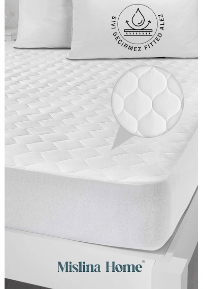 Mislina Home Kapitone Microfiber Fitted Sıvı Geçirmez Tek & Çift Kişilik Yatak Koruyucu Alezi Beyaz
