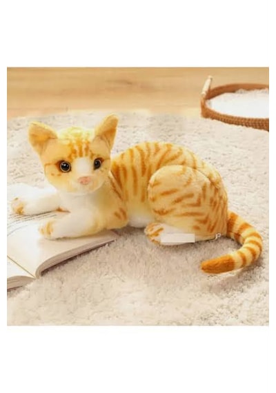 Tekir Kedi Oyuncak Gerçek Görünümlü Peluş Kedi Sarı Tekir Kedi Peluş Açık Sarı