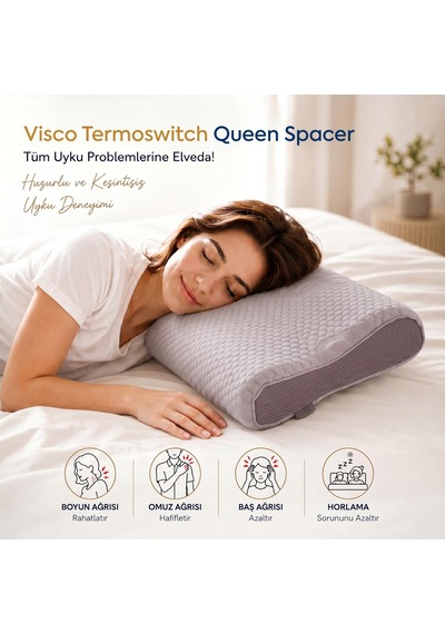 Homedius Visco Queen Spacer Termoswitch Boyun Destekli Ortopedik Visco Yastık 55x35 Cm Beyaz