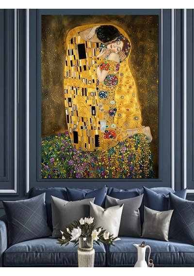 Sarılan Aşıklar Gustav Klimt Tarzı Dekoratif Kanvas - Mdf Ahşap Tablo