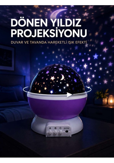 Yıldız Projeksiyon Lambası Döner Başlıklı Renkli Çocuk Odası Gece Işığı Diğer