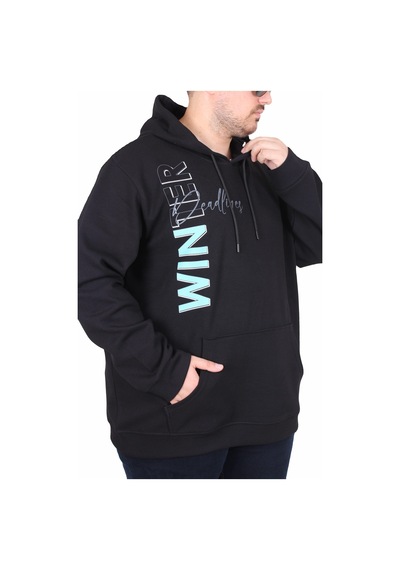 Moc Grande Mocgrande Büyük Beden Kapüşonlu Sweat Double Face Winter 25700 Sıyah Siyah