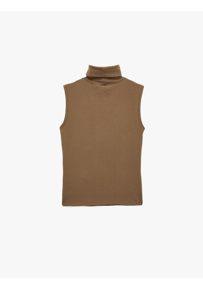 Koton Pamuklu Slim Fit Dik Yaka Kolsuz Bluz Kahverengi 6sak10046pk Kahve