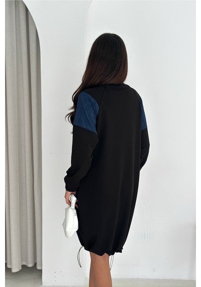 Femelle Kadın Sweat Denim Patchwork Elbise Oversize Cepli Büzgülü %100 Pamuk Spor Elbise Lacivert Femelle Kadın Sweat Denim Patchwork Elbise Oversize Cepli Büzgülü %100 Pamuk Spor Elbise Lacivert