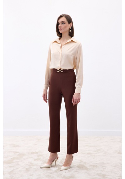 Sateen Aksesuar Detaylı Pantolon - Kahve-136684 kahve