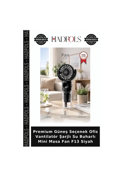 Premium Güneş Seçenek Ofis Vantilatör Şarjlı Su Buharlı Mini Masa Fan F13 Siyah