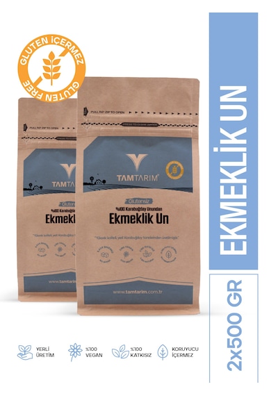 Tam Tarım Glutensiz %100 Tam Çiğ Karabuğday Unundan Ekmeklik Un 2 x 500 G