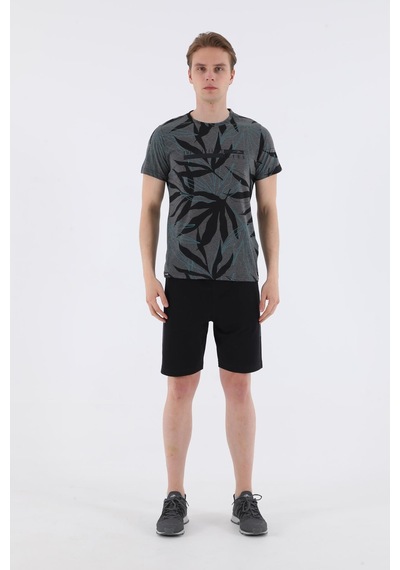Maraton Sportswear Regular Erkek Bisiklet Yaka Kısa Kol Beach Siyah T-Shirt 20603-Siyah