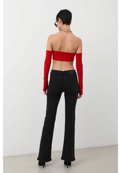 Kadın Yüksek Bel Flare Jean Pantolon Siyah 001