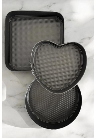 3 Parça Metal Kelepçeli Pasta Kek Kalıbı Seti Kalpli Kare Yuvarlak Füme