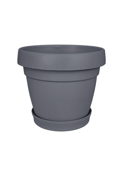 Tabaklı Delikli Plastik Çiçek Saksısı, 24 Cm 5.5 Lt, 1 Adet, Antrasit