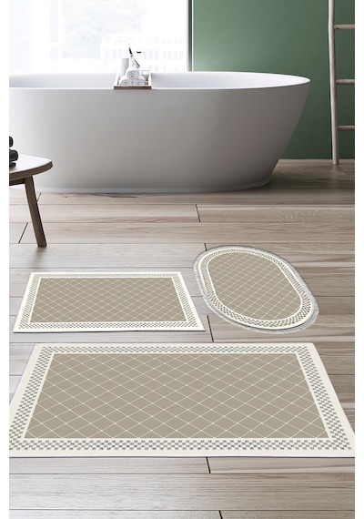 Dekoreko Kaymaz Taban Djt 3 Lü Banyo Paspas Takımı Trend Karışık Modern 603m Bej