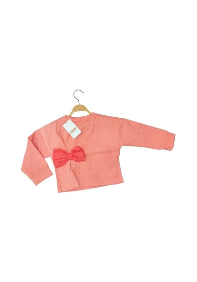 Kız Çocuk Fiyonklu Dokuma Bluz-13583-somon Somon