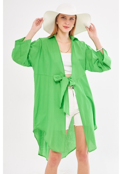 Armonika Kadın Yeşil Önden Bağlamalı İnce Keten Kumaş Midi Boy Kimono Gömlek Arm-24y001081 Armonika Kadın Yeşil Önden Bağlamalı İnce Keten Kumaş Midi Boy Kimono Gömlek Arm-24y001081