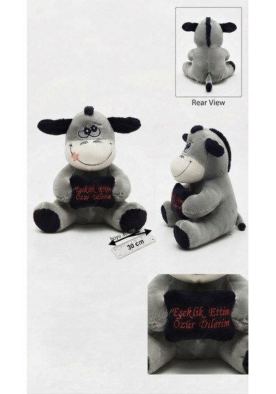 Sevimli Peluş Eşek 30 Cm - "eşeklik Ettim Özür Dilerim" Yazılı Hediyelik Peluş Oyuncak Kahverengi