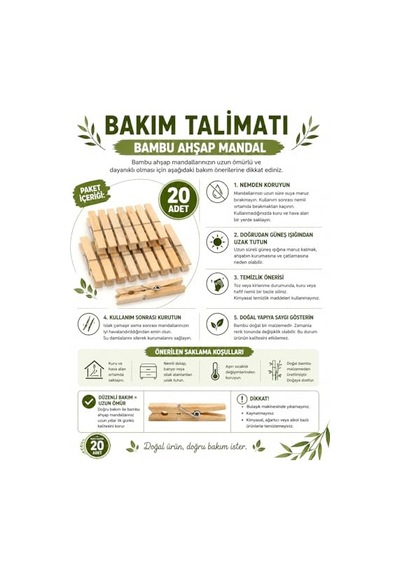20 Adet Bambu Ahşap Mandal Doğal Çamaşır Mandalı Bpa İçermez Çok Amaçlı Dekoratif Hobi Ve Paketleme Kullanımı 40 x 19