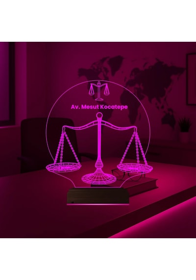 Luvivia Avukat Hukuk Terazi Adalet Kişiye Özel 3d Lamba - Masa Gece Lambası Şeffaf