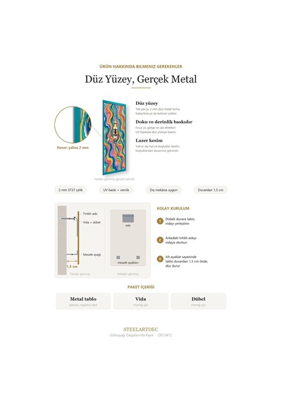Gökkuşağı Dalgalarında Kayık Metal Tablo 43x65 Cm Çok Renkli