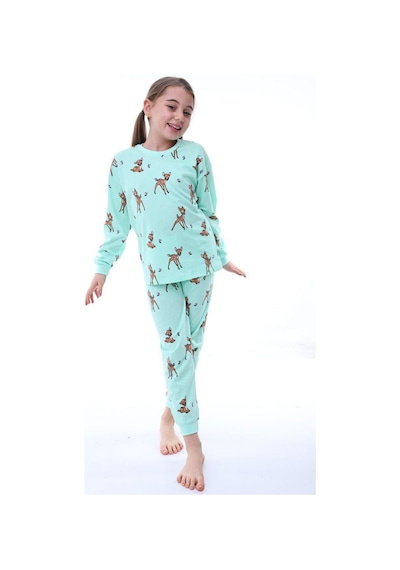 Zuzunga Geyik Desenli Kız Çocuk Pijama Takımı Turkuaz
