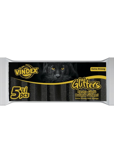 Vindex Glitters Ekstra Güçlü Siyah Sünger 5'li