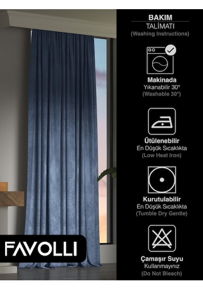 Br Favolli Kadife Dokulu Derin Mavi Ada Fon Perde Ekstrafor Büzgülü Dream Series Derin Mavi