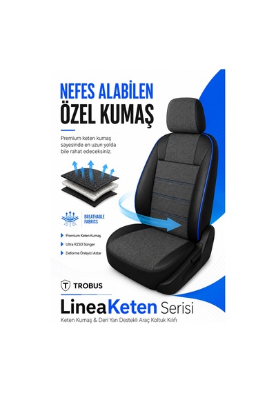 Renault Broadway 1990-2000 Uyumlu Lineaketen Serisi Ortopedik Füme Mavi Koltuk Kılıfı